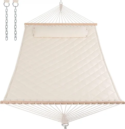 Miniatura 13 de ANOW Hamaca doble con combo de soporte de acero resistente de 12 pies, hamaca acolchada para 2 personas con soporte para exterior, capacidad
