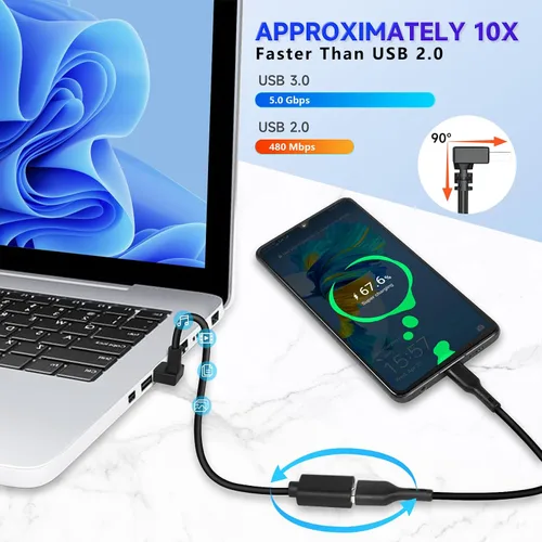 Miniatura 5 de Cable de extensión USB3.0 en ángulo descendente, cable de extensión USB A hembra a USB-A macho, cable extensor con contactos chapados en oro