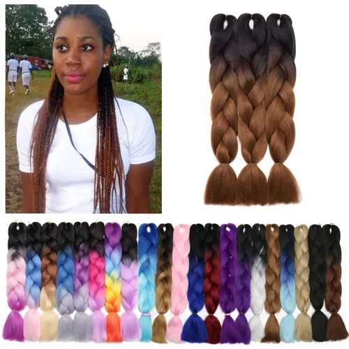 Miniatura 5 de Benehair Extensiones de cabello trenzado ombré de 24 pulgadas, 1 paquete de extensiones de cabello trenzado jumbo de alta temperatura, cabello