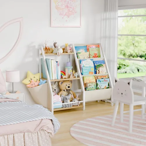 Miniatura 9 de LATIBELL Estantería infantil de 3 niveles y almacenamiento de juguetes, estantería Montessori para bebés, organizador de almacenamiento de juguetes