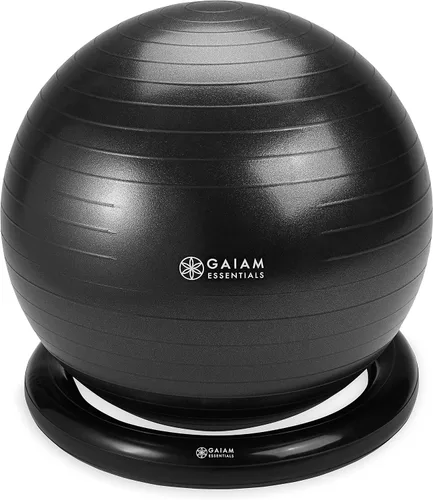 Kit de pelota de equilibrio y base Gaiam Essentials, silla de pelota de yoga de 65 cm, pelota de ejercicio con base de anillo inflable para el