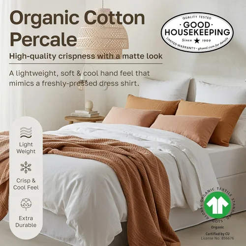 Miniatura 3 de California Design Den Sábanas King con Rayas, 100% Algodón Orgánico Percal, Juego de Sábanas de Bolsillo Profundo King y Fundas de Almohada - Raya