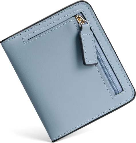 Miniatura 37 de Toughergun Cartera pequeña de cuero delgada para mujer con protección RFID, mini monedero bifold compacto con ventana de identificación transparente
