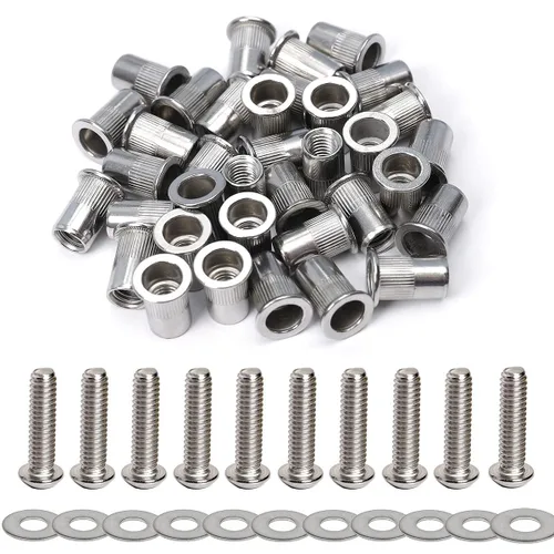 Tuercas y pernos de remache de acero inoxidable 1/4-20 y pernos de 1" de cabeza de botón con tornillos de casquillo de tuerca de 1/4-20 Arandelas