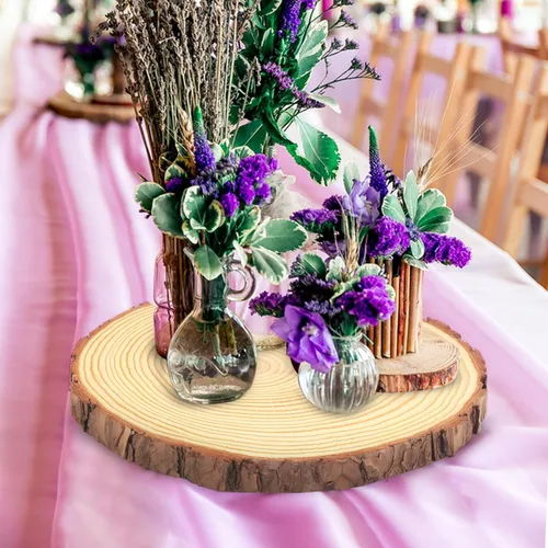 Miniatura 5 de 4 piezas de rodajas de madera natural de 10-12 pulgadas, círculos de madera de pino sin terminar con corteza para posavasos, manualidades DIY
