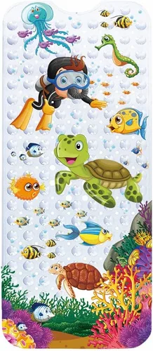 Miniatura 10 de Tapete de baño para bebé para niños, tapete antideslizante sin BPA para niños, tapete de dibujos animados antideslizante con ventosas y agujeros