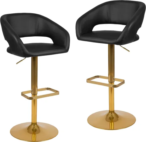 Miniatura 27 de Flash Furniture Erik Taburete de bar contemporáneo de altura ajustable con reposapiés y respaldo medio redondeado, taburete tapizado o altura