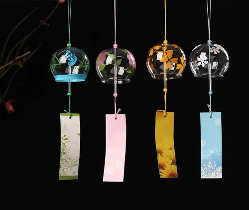 Miniatura 9 de Campanas de viento japonesas románticas con flores pequeñas Campanas de viento hechas a mano de vidrio estilo japonés colgante para regalo
