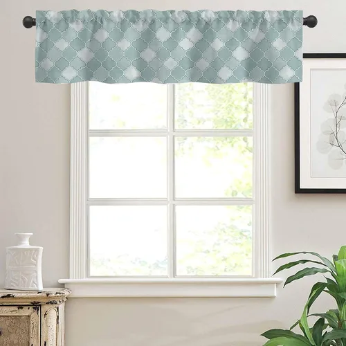 Miniatura 5 de Cortinas de cenefa para ventanas, patrón marroquí en acuarela, cenefa semitransparente, con formas geométricas abstractas, bolsillo para cortinero
