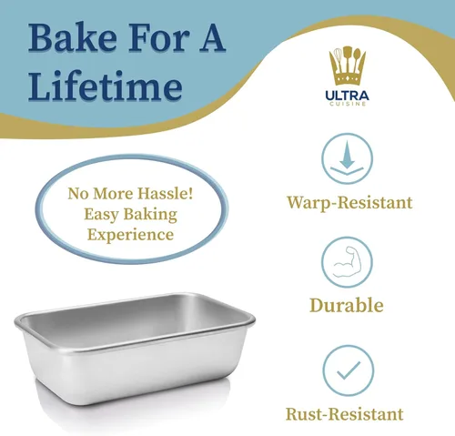 Miniatura 4 de Ultra Cuisine Molde de aluminio para hornear pan, bandeja para pan de 9.5 x 5 pulgadas, 1 libra, fácil de limpiar, calidad, lata de pan duradera