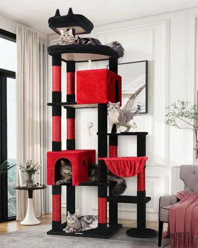 Miniatura 9 de Globlazer Árbol gigante para gatos, árbol para gatos de interior de 83 pulgadas para gatos grandes y adultos, torre XXL para gatos con 9 postes gris