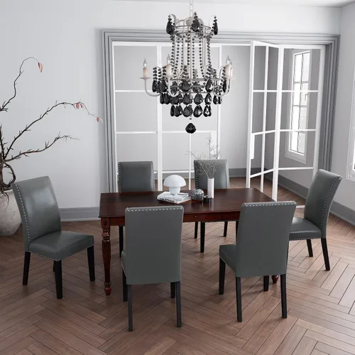 Miniatura 17 de Parsons CY-1122-BK - Juego de 2 sillas de comedor con ribete de cabezas de clavo, asiento tapizado lateral de piel sintética para cocina, patas
