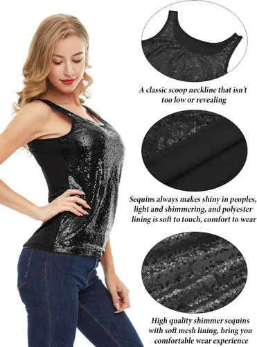 Miniatura 6 de SATINIOR Camiseta sin mangas con lentejuelas con purpurina para mujer, chaleco brillante, camisola con purpurina para mujeres y niñas