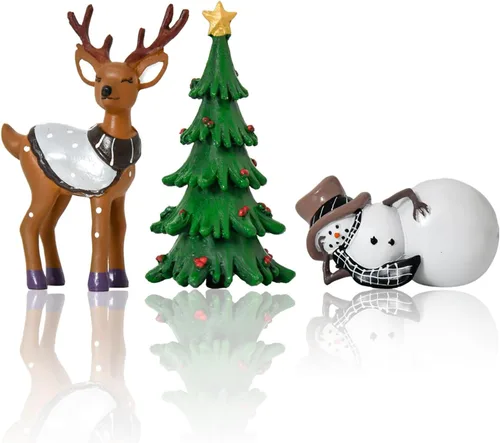 Smile - Decoración navideña para interiores, juego de 3 figuras pequeñas de resina, muñeco de nieve, árbol de Navidad y reno, decoración navideña