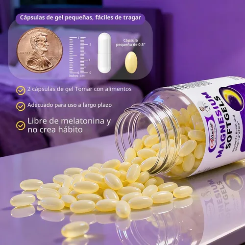 Miniatura 3 de Cápsulas blandas de magnesio glicinato 400mg, suplemento de magnesio de alta absorción fácil de tragar, con vitamina D3 y K2 para relajación, calma