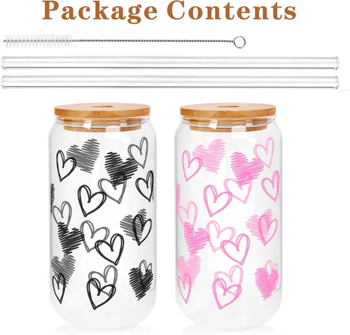 Miniatura 5 de Mason Life Vasos de Café Helado, Tazas de San Valentín Regalos para Ella Mujeres 18 OZ Taza de Corazones Vaso de Cerveza, Vasos para Beber en Pareja