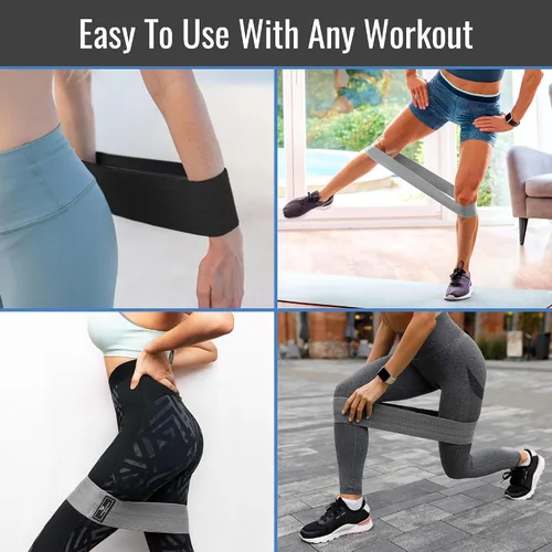 Miniatura 2 de Healthsmart Bandas de resistencia de tela, objetivos abdominales, glúteos, cuádriceps, pantorrillas, isquiotibiales, 3 bandas con niveles