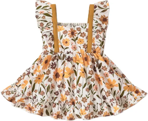PATPAT Vestido de verano para niñas con girasol, manga con volantes, casual, vestido de playa, falda de princesa, vestidos de verano