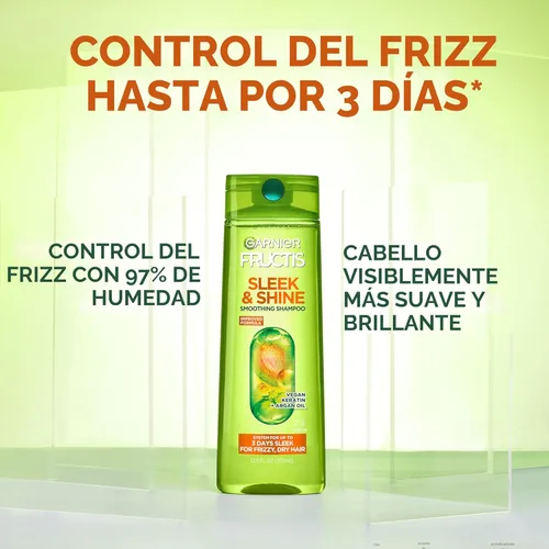 Miniatura 3 de Garnier Fructis Sleek & Shine Champú (22 onzas líquidas) + Acondicionador (21 onzas líquidas) Set para cabello encrespado y seco, Queratina vegetal