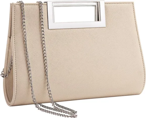 WALLYN'S Bolso de mano para mujer, piel sintética, paja, fiesta de noche, agarre de metal, con correa de cadena para el hombro