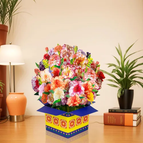 Miniatura 4 de Tarjeta de ramo de flores de clavel emergente, tarjetas de felicitación 3D, tarjeta de felicitación para Navidad, felicitaciones, incluye sobre