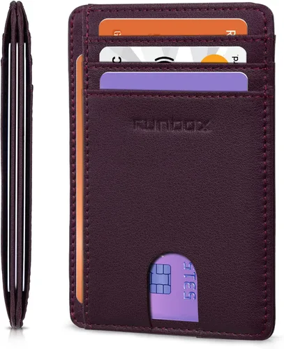 Miniatura 21 de RUNBOX Carteras de cuero minimalistas y delgadas con bloqueo RFID para bolsillo frontal, portatarjetas para hombres y mujeres, regalos para hombres