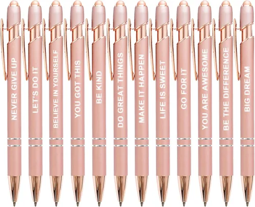 YOXMJDB Bolígrafos Stylus para pantallas táctiles, paquete de 12 bolígrafos de oro rosa inspiradores, bolígrafos de punta media de 1.0 mm,