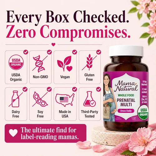 Miniatura 8 de Mama Natural Vitaminas prenatales orgánicas para mujeres veganas (30 porciones), vitaminas prenatales One A Day para mujeres embarazadas, a base