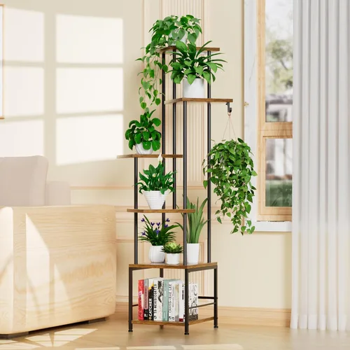 Miniatura 8 de Homsorout Soporte para plantas de interior con luz de crecimiento, soporte alto para plantas de 5 niveles para interiores, estante de metal