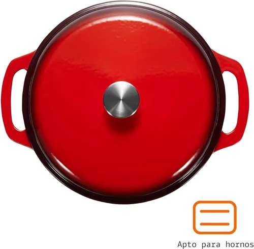Miniatura 2 de Horno holandés cubierto de hierro fundido esmaltado Amazon Basics, 6 cuartos de galón, color rojo.