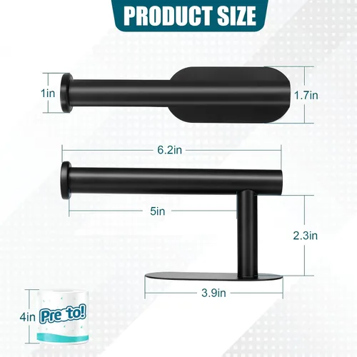 Miniatura 2 de DGWHYC Soporte autoadhesivo para papel higiénico, Soporte de papel higiénico negro mate a prueba de óxido de acero inoxidable 304 para baño, cocina