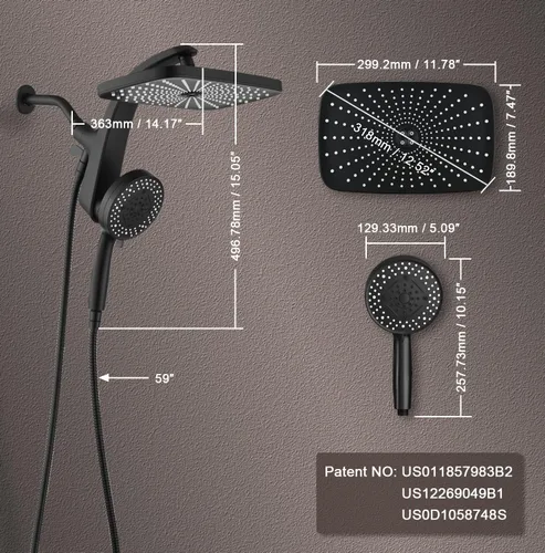 Miniatura 3 de BOZYBO Rain Shower Head with Handheld: High Pressure Shower Heads with Handheld Spray Combo, 12" Rainfall Shower Head and 9 Sprays Hand Showerheads