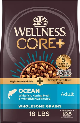 Miniatura 10 de Wellness CORE+ Alimento seco para perros con trozos liofilizados, granos integrales, alto en proteínas, natural, receta original de pavo y pollo
