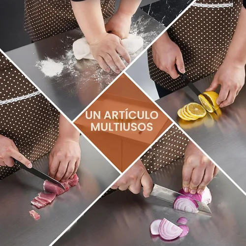 Miniatura 6 de Tablas de cortar de acero inoxidable para cocina, tablas de cortar de acero inoxidable 304 con borde y almohadilla de silicona antideslizante