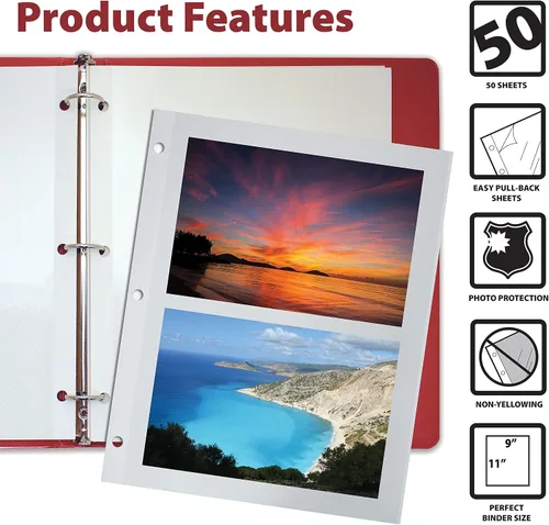 Miniatura 2 de Better Office Products - 50 hojas de montaje de fotos, 11 x 9 pulgadas, doble cara, 3 agujeros perforados, por Better Office Products, hojas