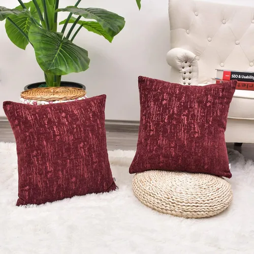 Miniatura 2 de CaliTime Juego de 2 fundas de cojín de felpilla súper suaves teñidas de mármol jacquard para sofá, decoración de casa rural, 18 x 18 pulgadas