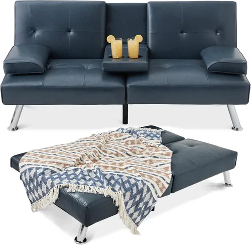 Miniatura 15 de Futón sofá cama para entretenimiento Best Choice Products, moderno, se dobla y reclina, muebles, con posavasos Negro
