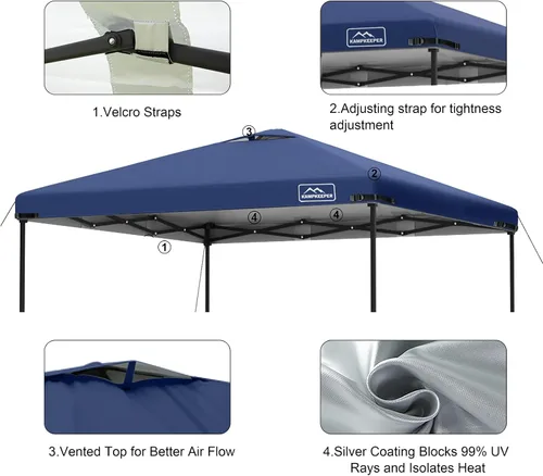 Miniatura 5 de KAMPKEEPER Cubierta de Repuesto Superior para Carpa Toldo Emergente con Ventilación de Aire y Correa Elástica Ajustable, Poliéster Resistente a Azul