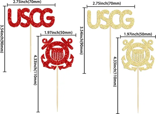Miniatura 2 de 24 piezas de decoración de cupcakes de la Guardia Costera de la USCG con purpurina militar encuadernado con emblema para magdalenas, insignias
