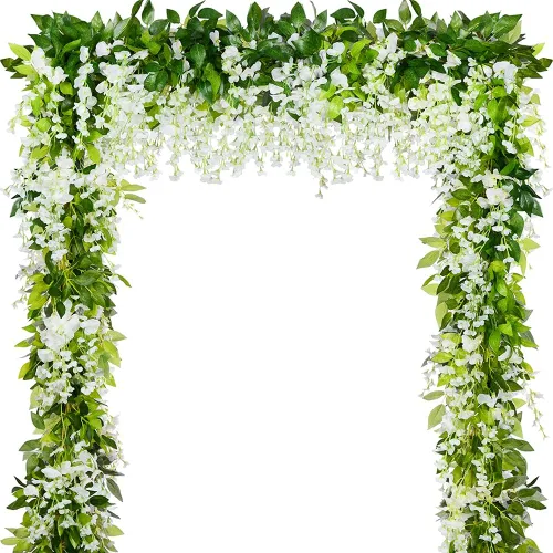 Miniatura 8 de Guirnalda de glicinias artificiales de 33 pies, flores colgantes de vid falsas, plantas de vid falsas, paquete de 5