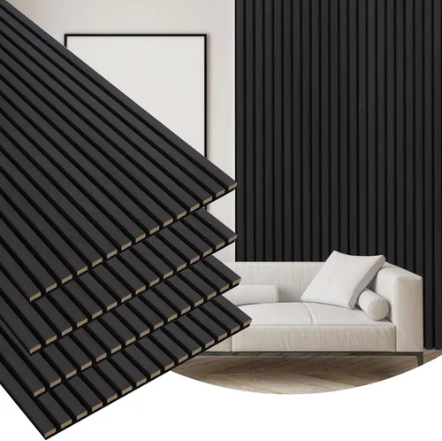 Miniatura 11 de Gaahing Paquete de 2 paneles de pared con acabado de madera, paneles acústicos de listones 3D para estudio de grabación, oficina, decoración Nogal