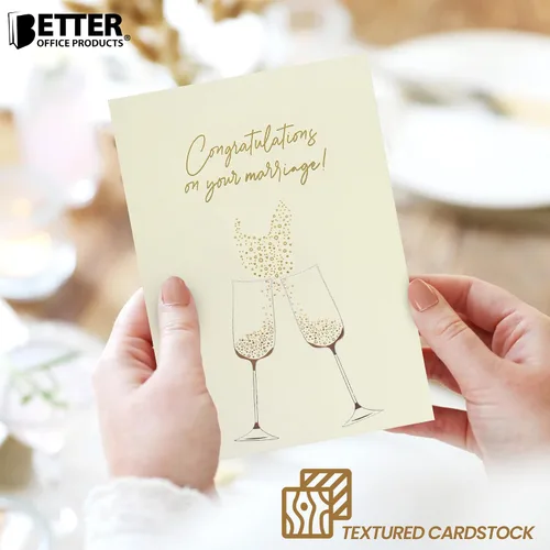 Miniatura 9 de Better Office Products Tarjeta de felicitación de boda con lámina dorada y plateada metálica, sobre brillante dorado, tamaño clásico de 5 x 7