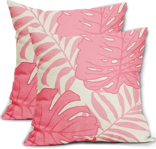 Miniatura 15 de Juego de 2 fundas de almohada de hojas verdes tropicales de 18 x 18 pulgadas, modernas hojas de palmera botánicas decorativas para exteriores