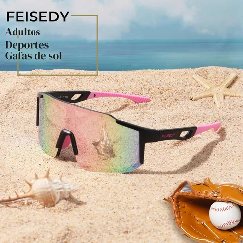 Miniatura 3 de FEISEDY Gafas de sol deportivas para hombres, mujeres y adolescentes - Béisbol, ciclismo, ciclismo UV400 protección B2388 008-negro rosa