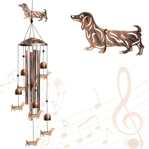 Miniatura 24 de Campanillas de viento de perro salchicha para exteriores, campanillas de viento decorativas, regalos de perro salchicha para mujeres/hombres, Negro