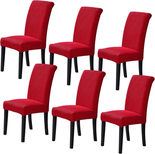 Miniatura 34 de Juego de 6 fundas elásticas para sillas de comedor, fundas para sillas de comedor lavables y removibles, fundas para sillas de comedor protectoras