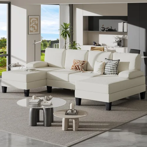 Miniatura 8 de Bezseller Sofá modular en forma de U de 107.3 pulgadas con cojín y tela de chenilla, cómodos juegos de muebles de 4 asientos con diván doble