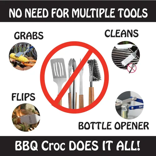 Miniatura 4 de Herramienta para barbacoa 3 en 1 de 18 pulgadas de BBQ Croc - Pinzas ligeras y largas, espátula y raspador de parrilla (azul)