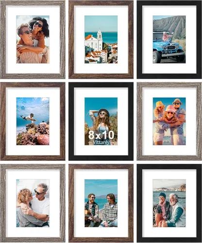 Miniatura 184 de Juego de 9 portarretratos, plexiglás resistente a rupturas, exhibe fotos de 4 x 6 pulgadas o, con paspartú, de 3.5 x 5 pulgadas, marcos para pared