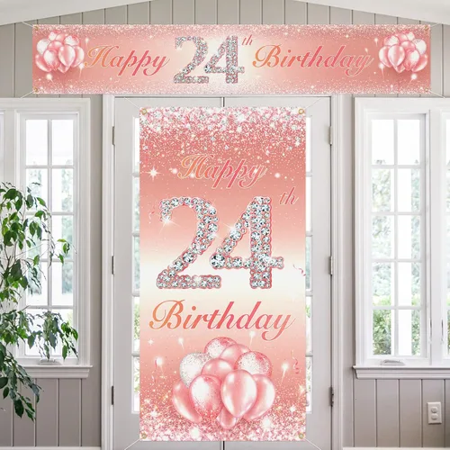 Miniatura 10 de Juego de carteles largos de feliz cumpleaños 10 para puerta, porche, decoración de cumpleaños de 10 años para niñas, suministros de fiesta